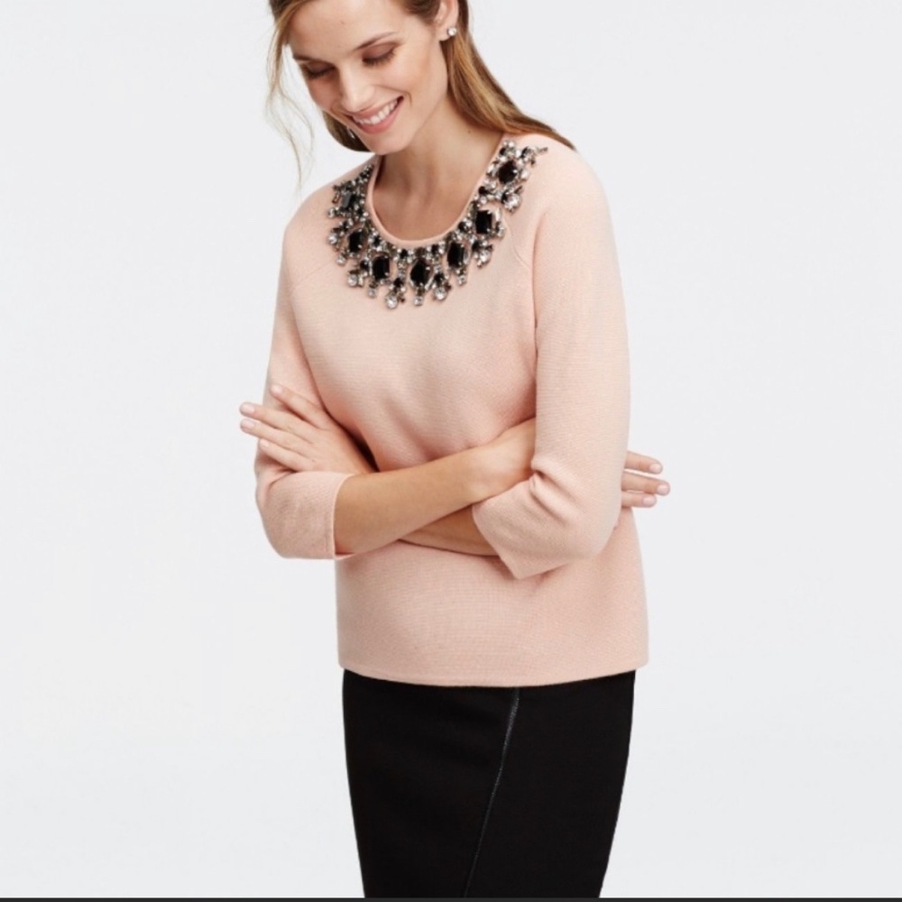 Ann Taylor Peach Jeweled Top - Wool Blend